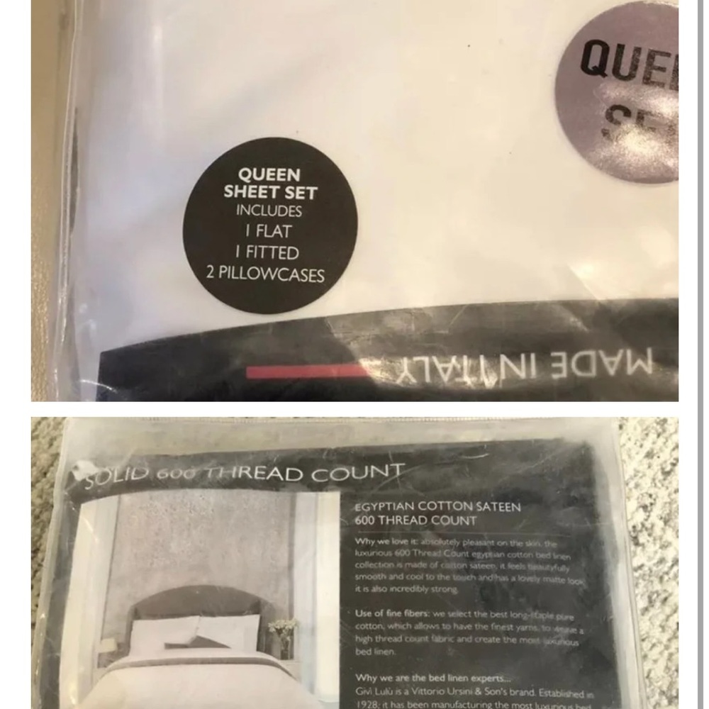 Givi Lulu Queen 600TC Sheet Set 100%Cotton white  Egyptian Cotton packagedamaged